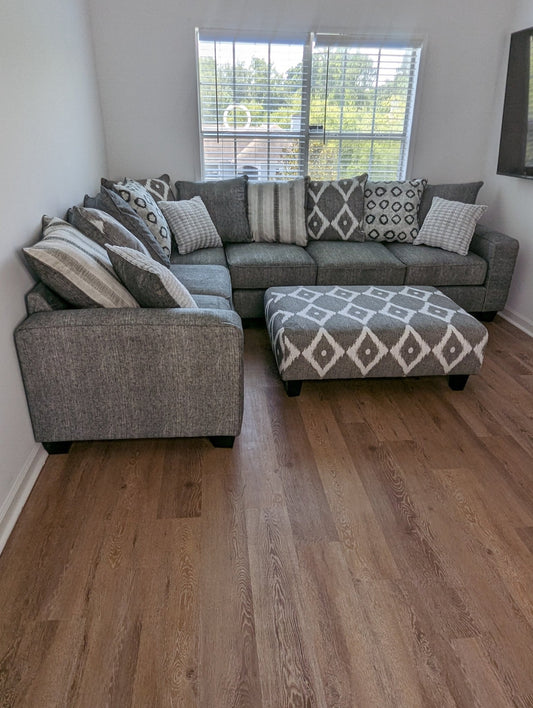 Gray Stonewash Sectional Sofa & Ottoman - LDH Furniture