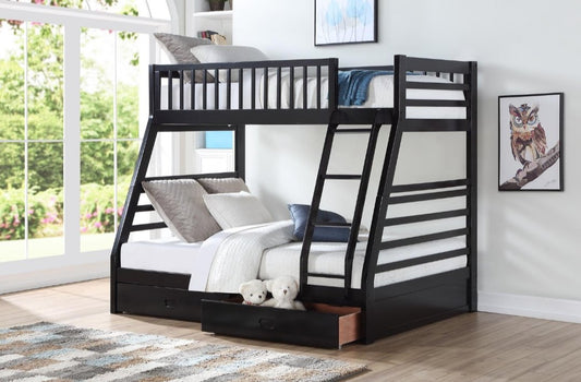 Twin/Full Size Espresso Bunk Bed w Storage - LDH Furniture