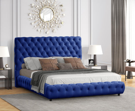 Lena Tufted Velvet Platform Bed w Phone Chargers - LDH Furniture