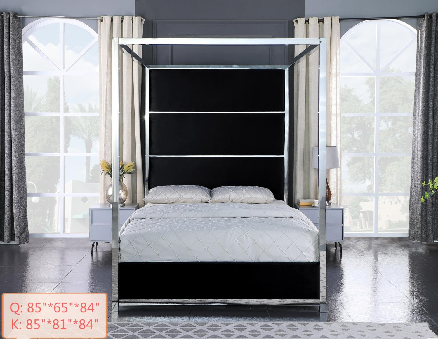 Phoenix Velvet & Metal Platform Canopy Bed - LDH Furniture