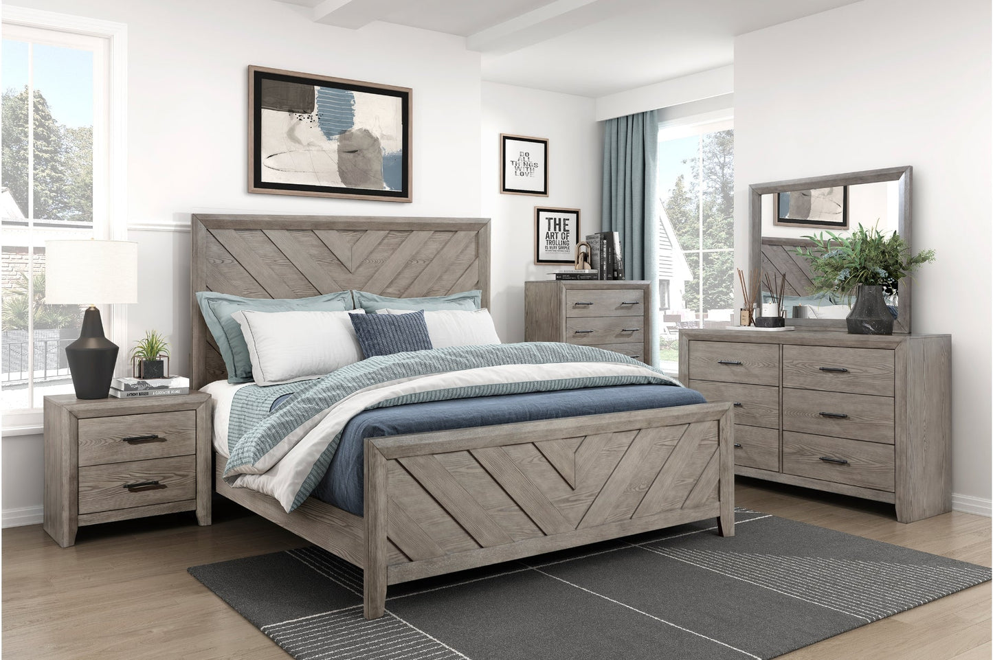 Silas Collection 4PC Rustic Bedroom Set (Q/K Bed+DR+ MR+NS) - LDH Furniture