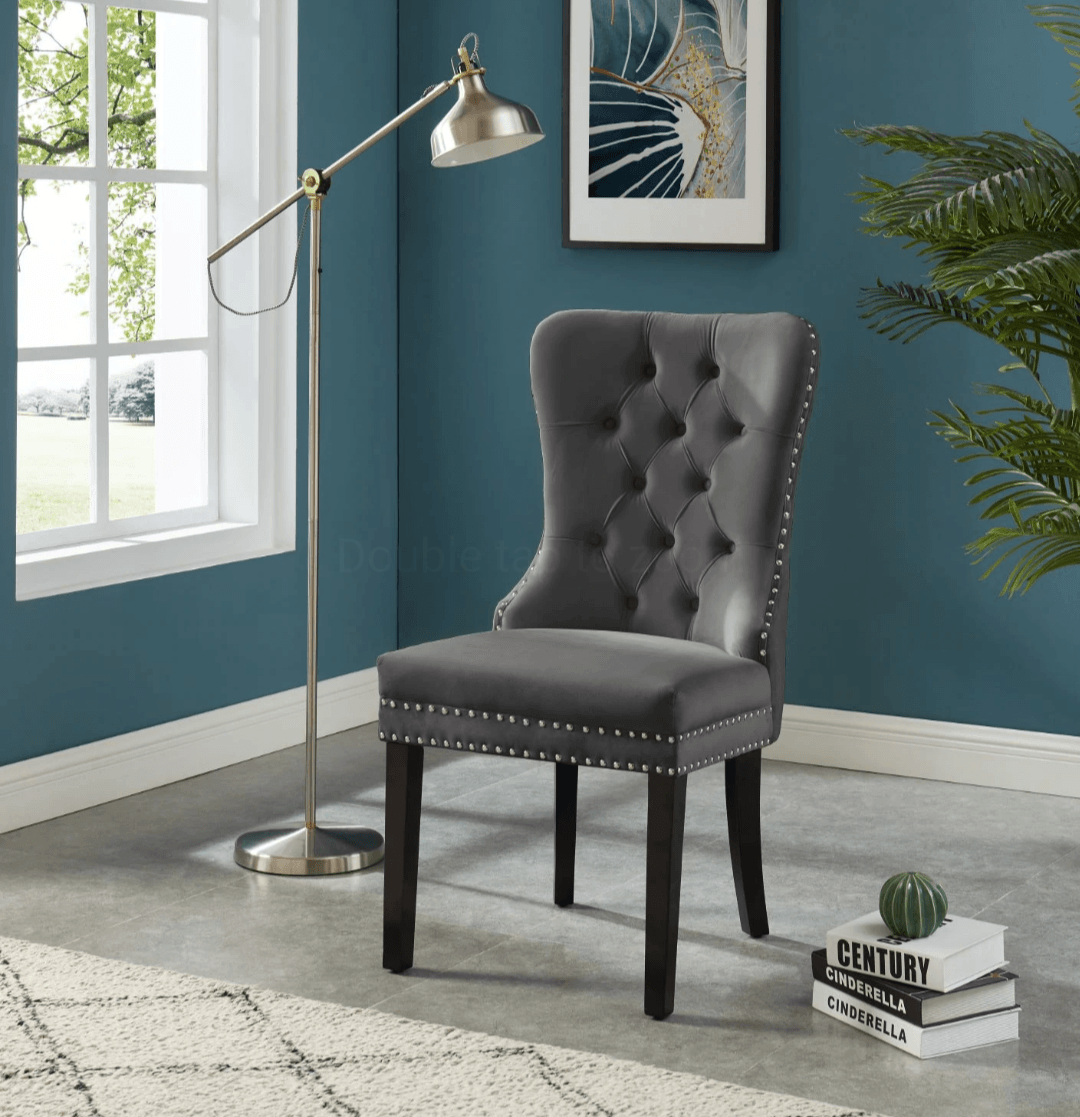 2 Kendall Dining Chairs w Tufted Velvet Fabric LDH Furniture
