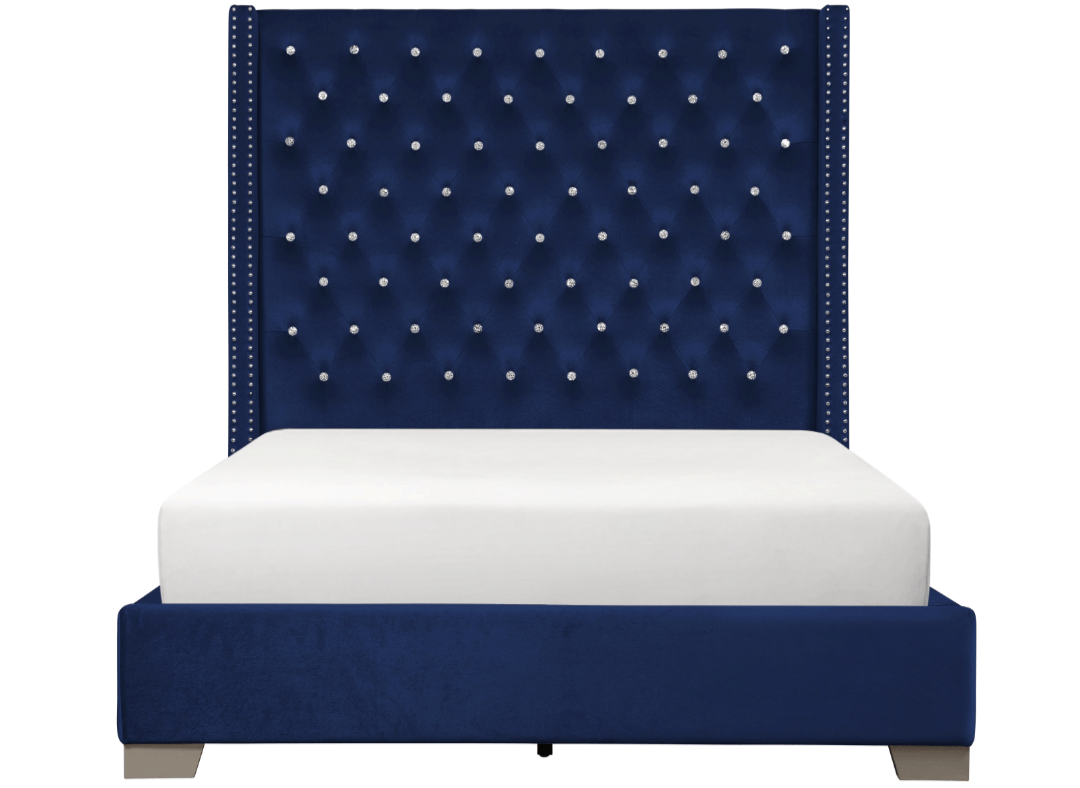 A-SHAQ Velvet Bed with Tall Headboard & Crystal Buttons - Luxurious and Contemporary