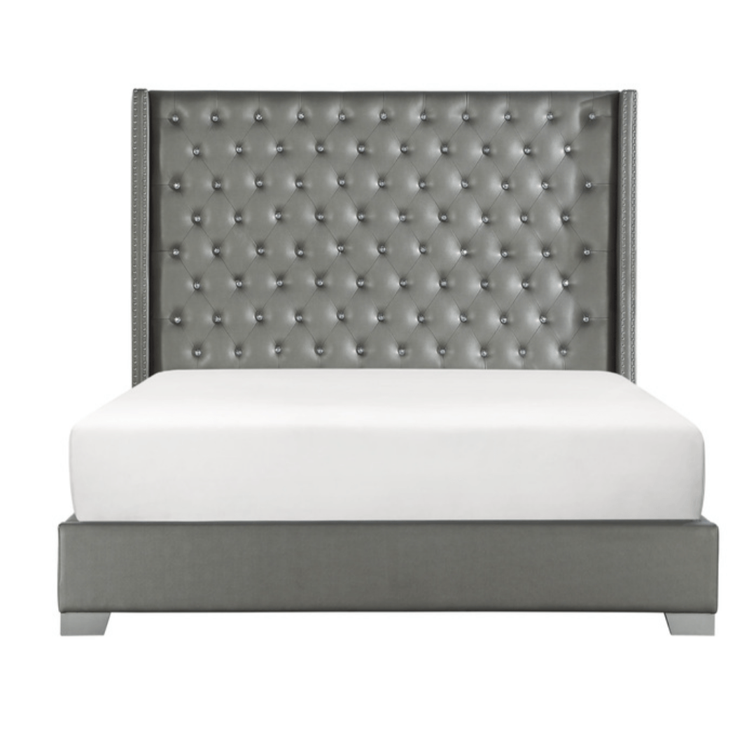A-SHAQ Velvet Bed with Tall Headboard & Crystal Buttons - Luxurious and Contemporary - LDH Furniture