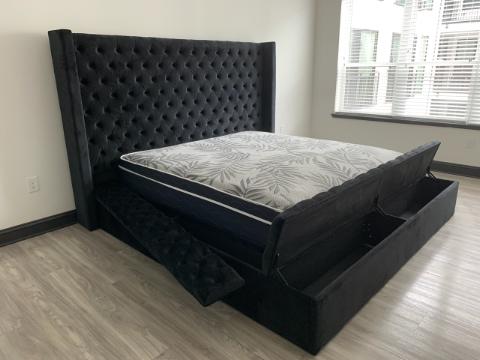 Adele Platform Storage Bed - Solid Wood and Velvet Finish. - LDH Furniture