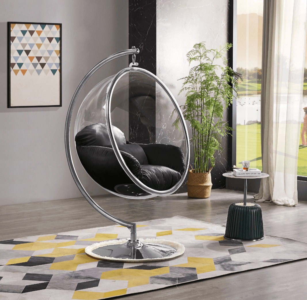 Contemporary Clear Acrylic Swing Chair with Metal Base LDH Furniture