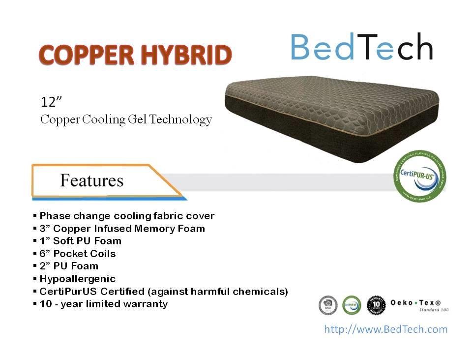 BedTech 12" Copper Lux Hybrid Mattresses - LDH Furniture