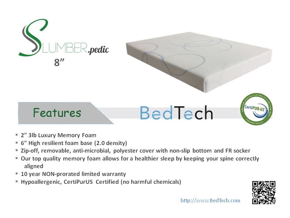 BedTech Slumberpedic 8" Luxury Memory Foam Mattresses - LDH Furniture