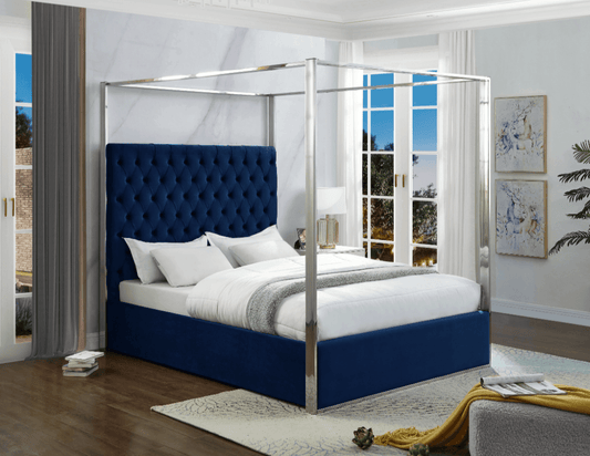 Canopy  Bed  Velvet Fabric & Chrome Trim