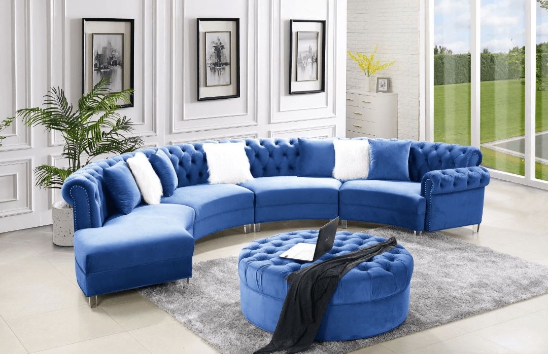 Cardi Velvet Sectional Plush Tufted Comfort with Acrylic Legs. - LDH Furniture