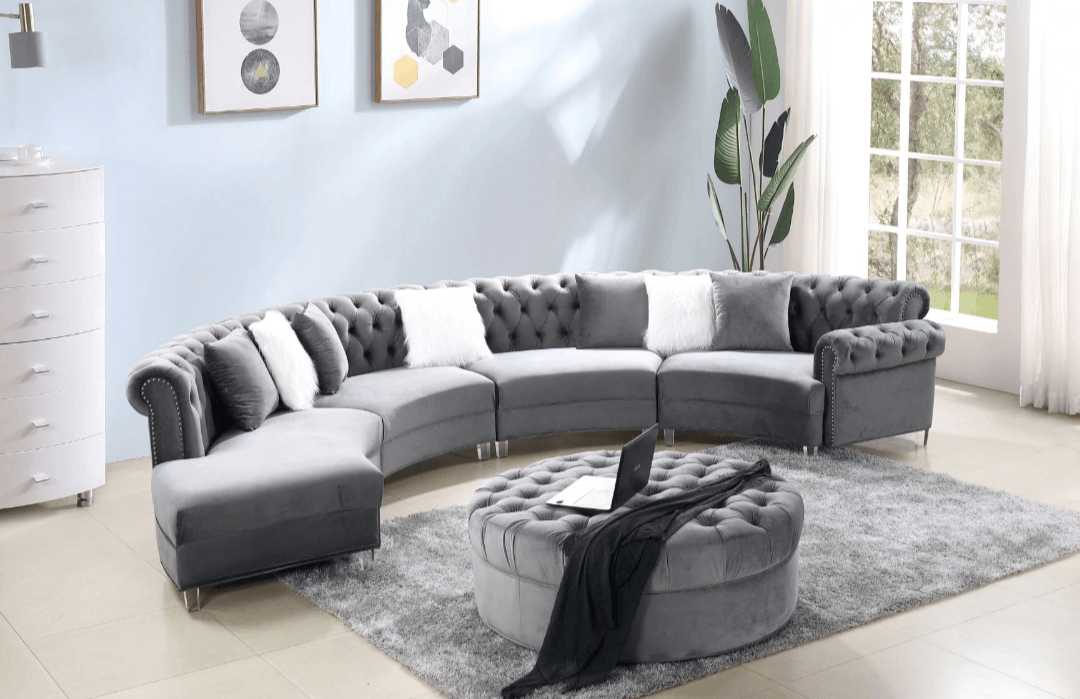 Cardi Velvet Sectional Plush Tufted Comfort with Acrylic Legs. - LDH Furniture