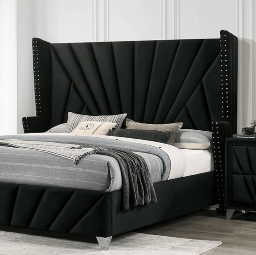 Carissa Velvet Platform Bed w Nailhead Trim - LDH Furniture