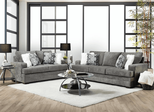 Charcoal Cloud Velvet Sofa & Loveseat w Pillows - LDH Furniture