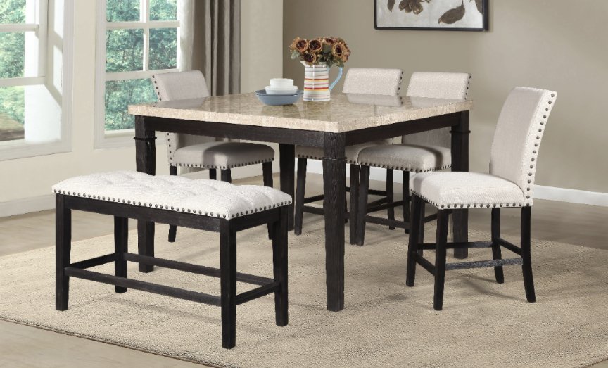 Codie 6PC Counter Height Marble Table Top Dining Set - LDH Furniture