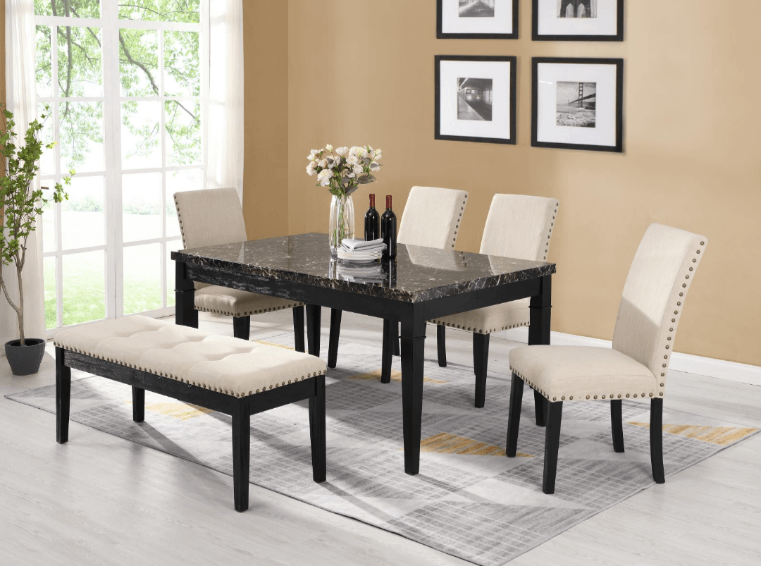 Codie Black Marble Table Top Dining Set - LDH Furniture