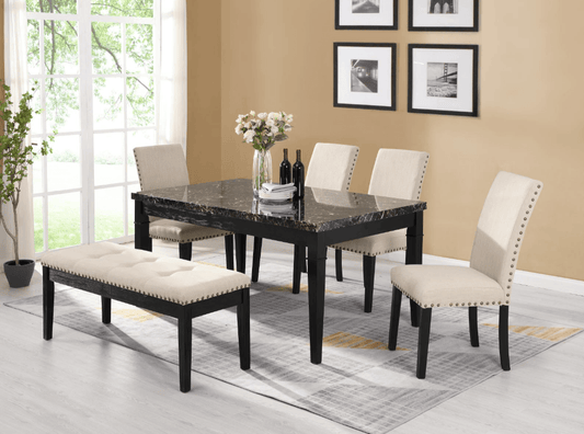 Codie Black Marble Table Top Dining Set