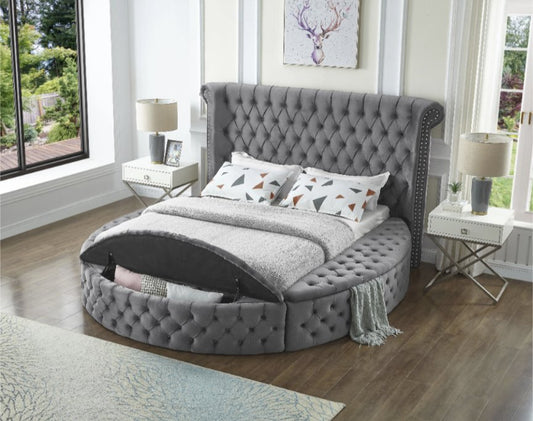 Dior Circle Platform Storage Bed - Solid Wood and Velvet Finish. - LDH Furniture