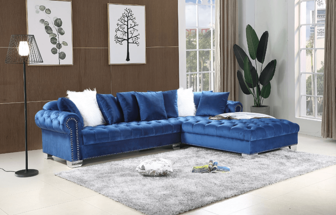Divine 2PC Tufted Velvet Sectional w Pillows - LDH Furniture