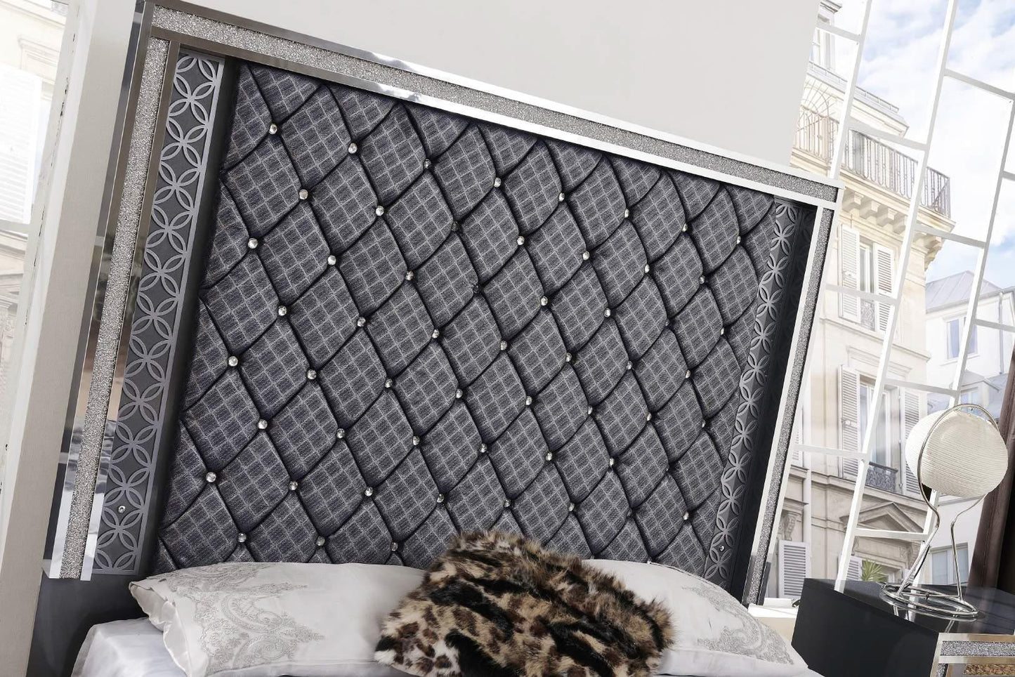 Glamor Charcoal Gray Collection 3PC Bedroom Set (Q/K-B+NS+DR)