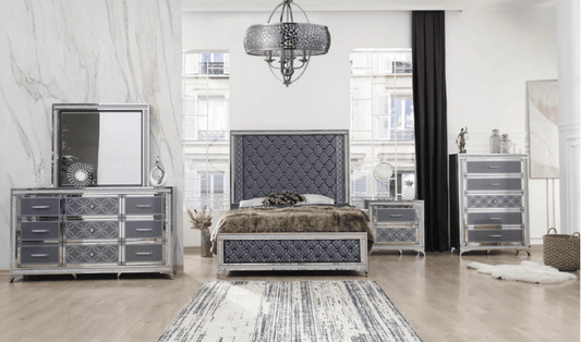 Glamor Charcoal Gray Collection 3PC Bedroom Set (Q/K-B+NS+DR)