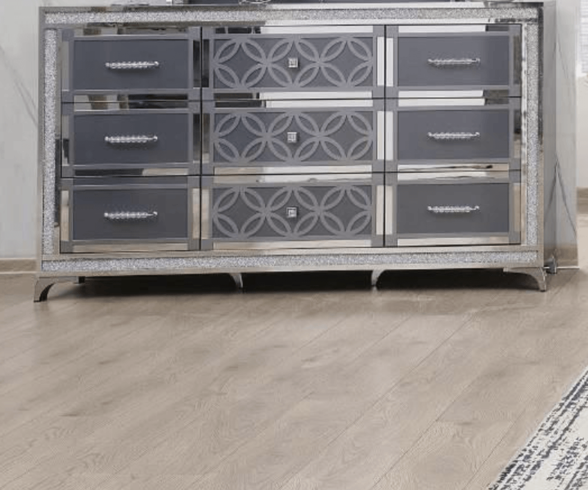 Glamor Charcoal Gray Collection 9 Draw Dresser