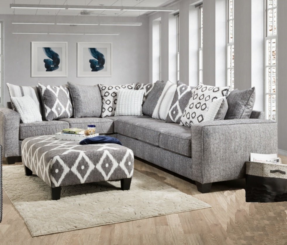 Gray Stonewash Sectional Sofa & Ottoman