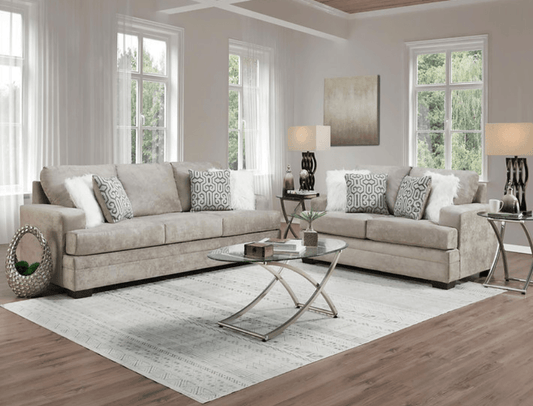 Hearth Cement Velvet Sofa & Loveseat w Pillows - LDH Furniture