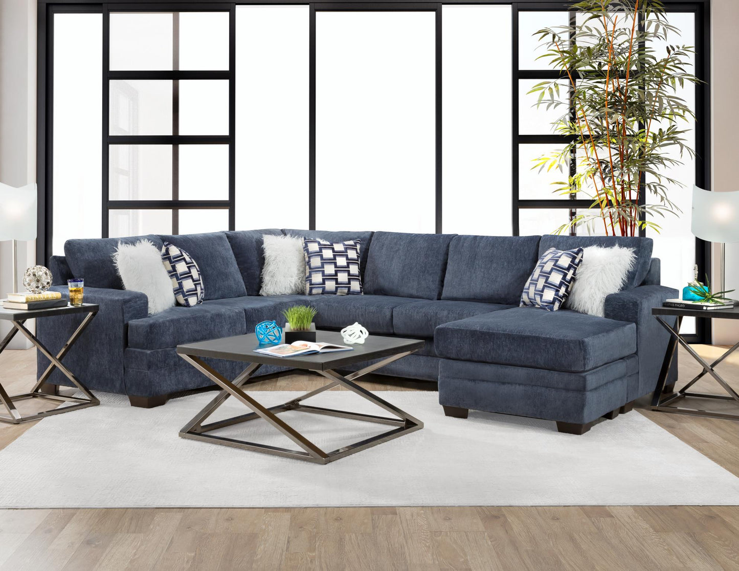 Indigo Blue Velvet Sectional - LDH Furniture