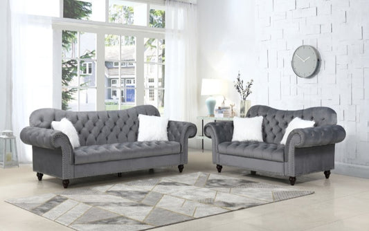 Jazmin 2PC Velvet Sofa Set w Pillows - LDH Furniture