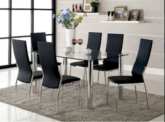 Kona 7PC Chrome & Glass Dining Table Set - LDH Furniture