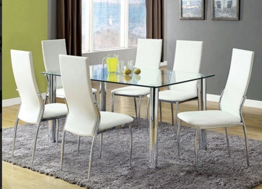 Kona 7PC Chrome & Glass Dining Table Set - LDH Furniture