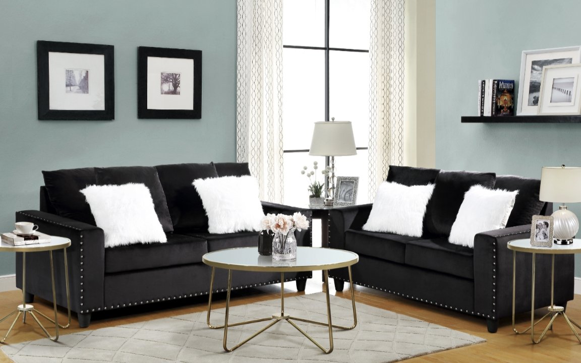 Morris Velvet Sofa & Loveseat w Pillows - LDH Furniture