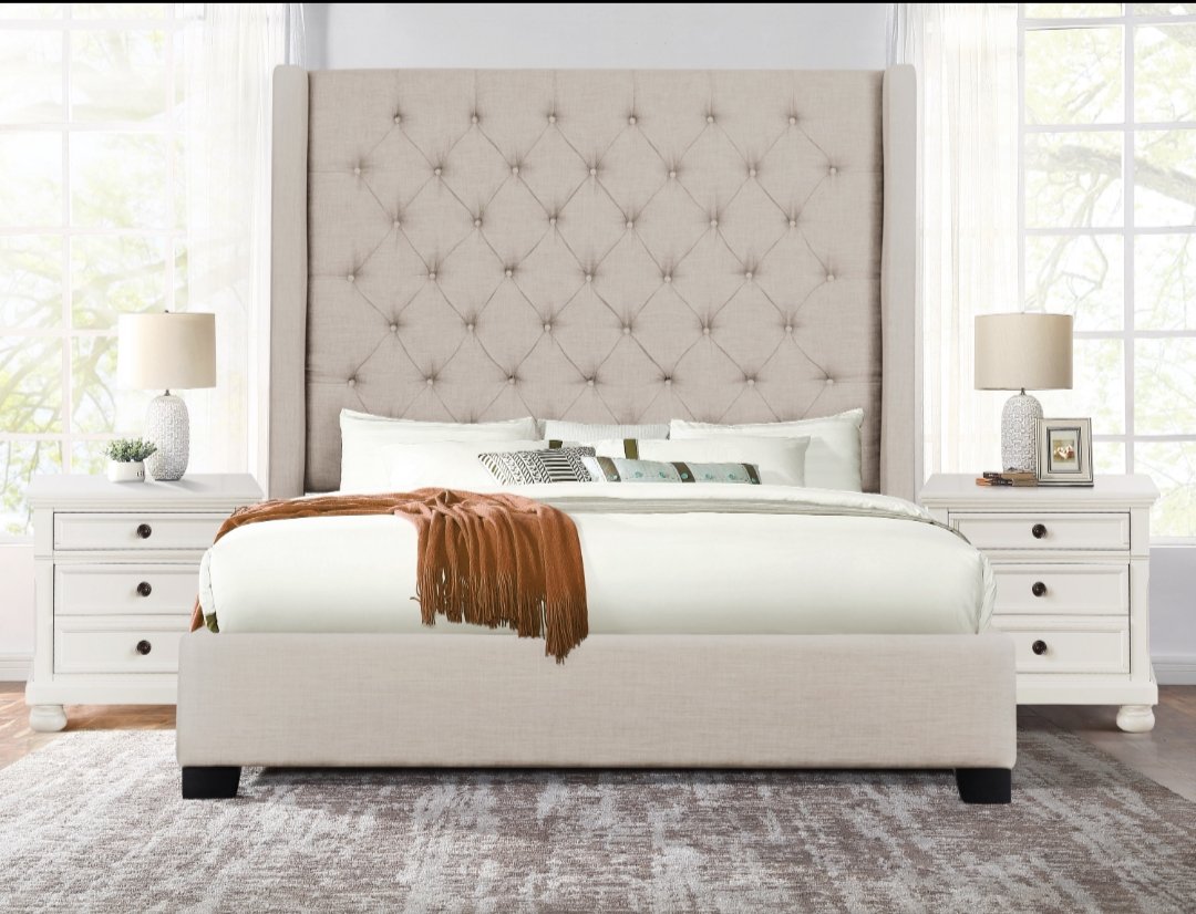 Noah Fabric Bed w Tall Headboard - LDH Furniture