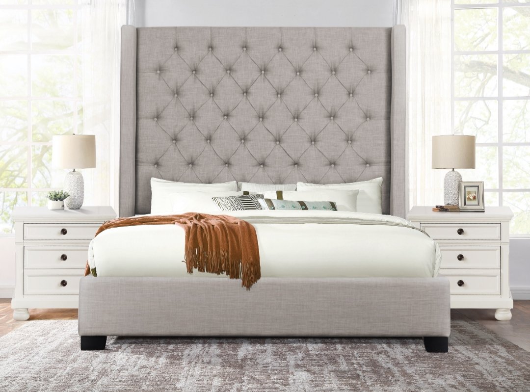 Noah Fabric Bed w Tall Headboard - LDH Furniture