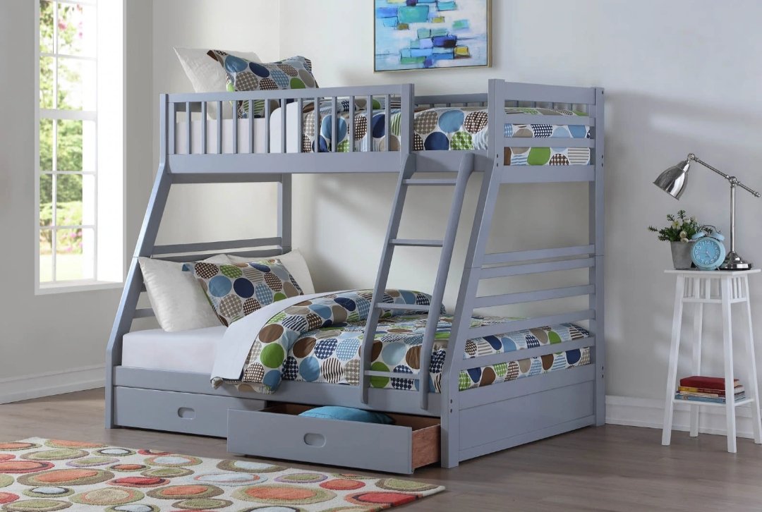 Twin/Full Size Gray Bunk Bed w Storage - LDH Furniture