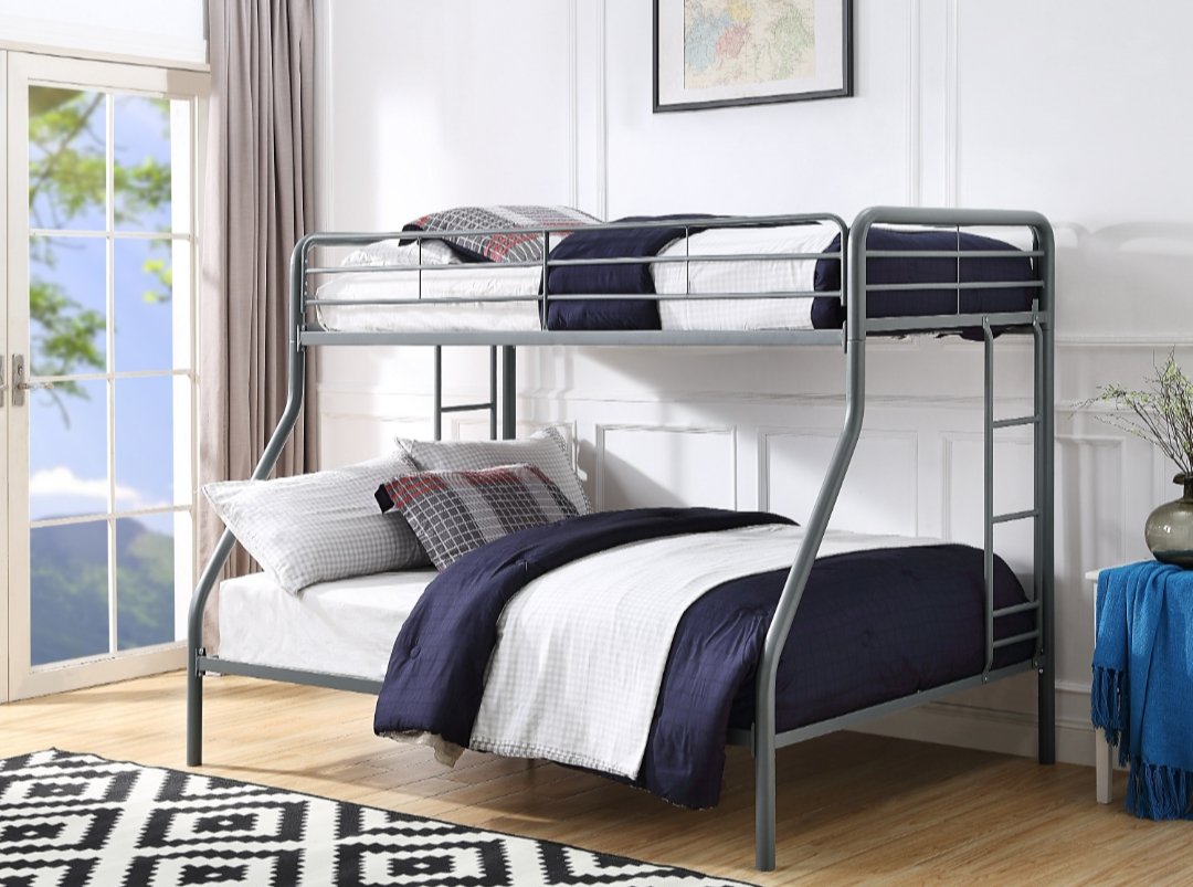 Twin/Full Size Gray Metal Bunk Bed - LDH Furniture
