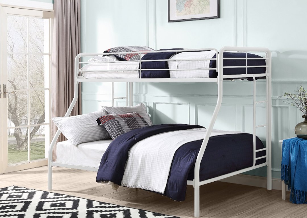 Twin/Full Size White Metal Bunk Bed - LDH Furniture