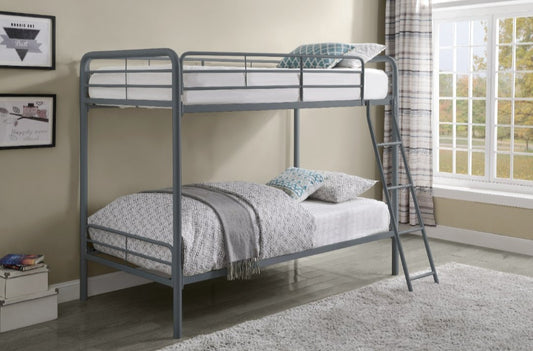 Twin/Twin Size Gray Metal Bunk Bed - LDH Furniture