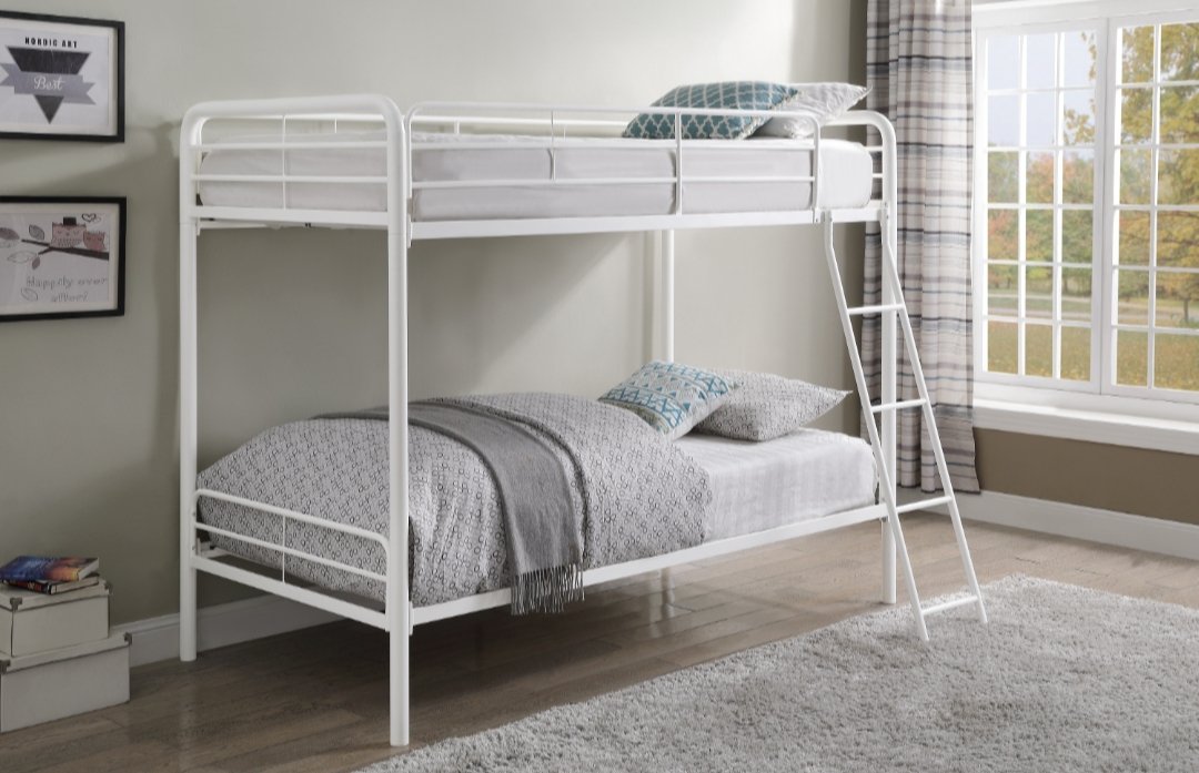 Twin/Twin Size White Metal Bunk Bed - LDH Furniture
