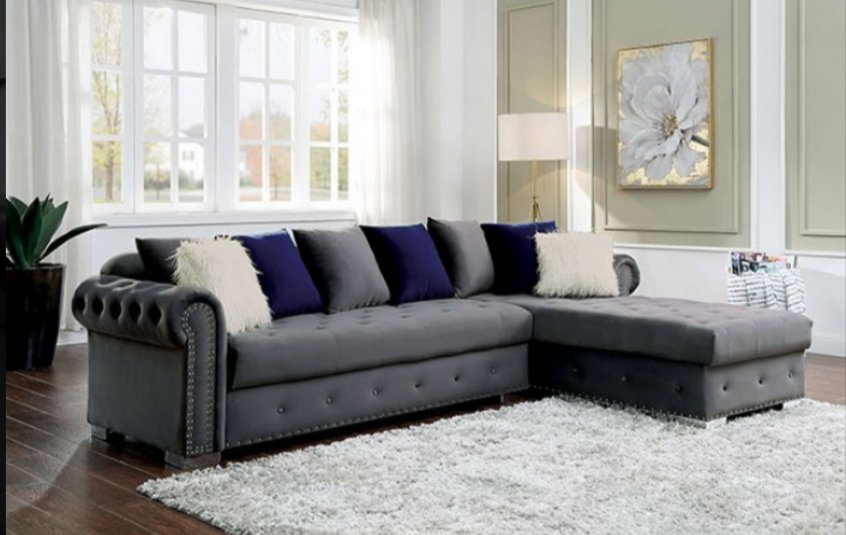 Willmington Velvet Sectional w Pillows - LDH Furniture